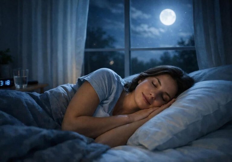 Person resting peacefully in bed, representing healthy sleep during addiction recovery