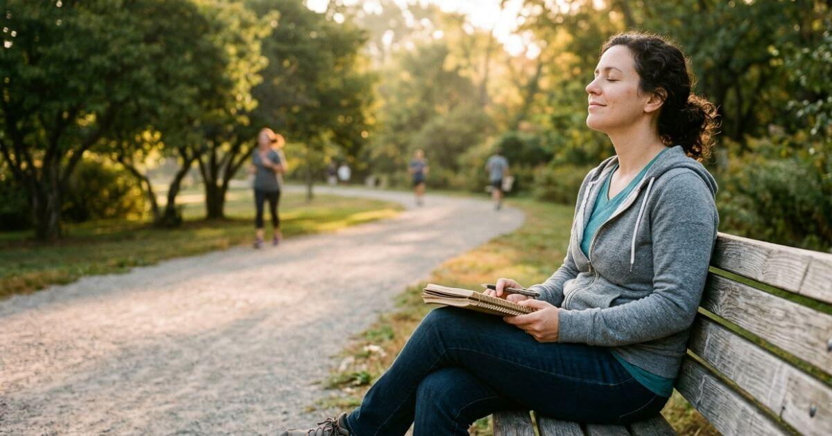 Person practicing mindfulness outdoors while managing cravings during addiction recovery