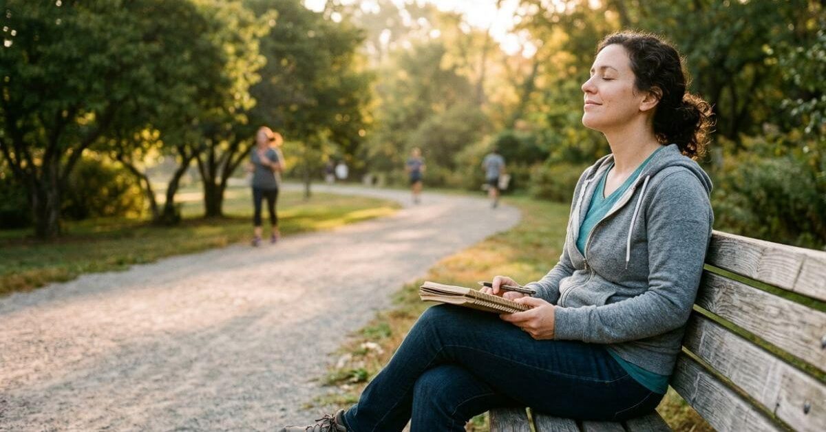 Person practicing mindfulness outdoors while managing cravings during addiction recovery